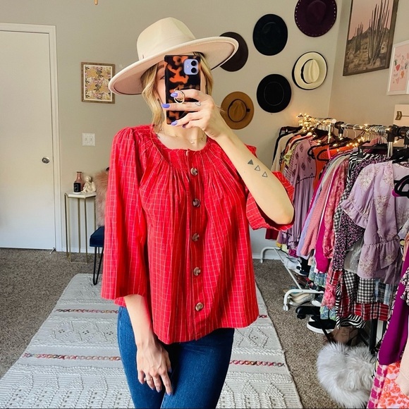 NEW Madewell Pintuck Swing Top in Windowpane Jacquard - Picture 6 of 10